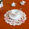 Satin Rose Flower Embroidery Place Table Mat Cloth Pad Cup Doily Napkin Coaster  Year Placemat Christmas Wedding Kitchen