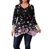 Damen Print Übergröße Oberteile Hohl V-Ausschnitt 3/4 Ärmel Shirt Elegant Lässige Oberteile