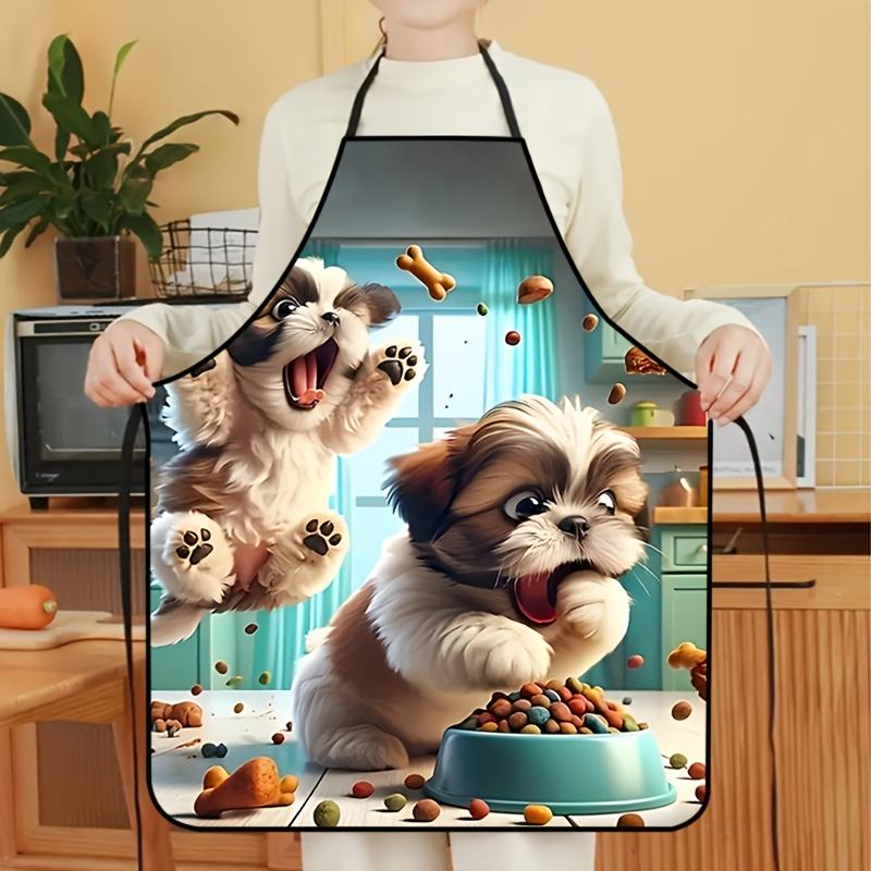 Colorful Cat-Themed Polyester Apron Sleeveless Design with Playful Cats & Treats, Ideal for Cooking, and Kitchen Cleaning