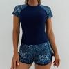 Dámský Tankini Set Plavky Ženské Krátký Rukáv Plavky Sporty na Surfování Bazén Plážové Oblečení Dvoudílné Plavky S Kraťasy