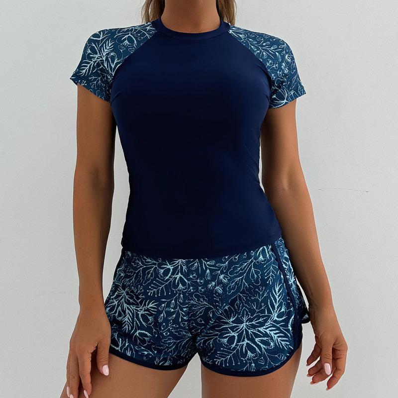 Dámský Tankini Set Plavky Ženské Krátký Rukáv Plavky Sporty na Surfování Bazén Plážové Oblečení Dvoudílné Plavky S Kraťasy