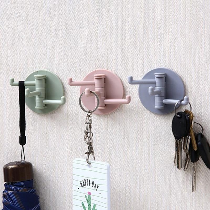 Seamless Rotatable Non-Punching Utility Hook Hangers Bathroom Kitchen Sticky Wall Triple Hook for Hanging Towel