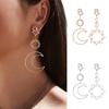 Moda feminina boho assimétrico oco estrela sol lua gota brinco pendurado joias