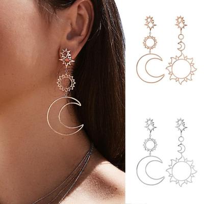 Women Fashion Boho Asymmetrical Hollow Star Sun Moon Drop Dangle Earring Jewelry