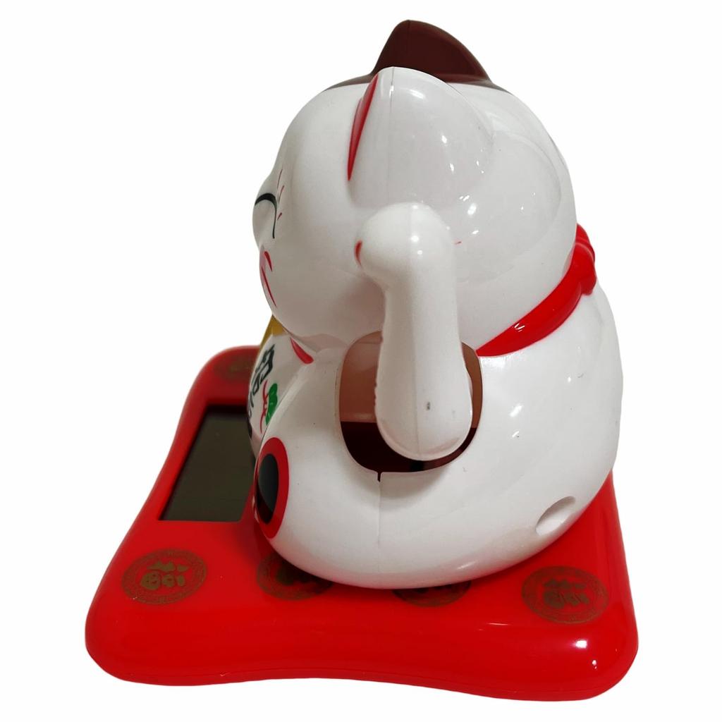 Brought Good Fortune and Connections Q-FLA Solar-Powered Maneki-Neko (Lucky Cat) Ornament, 794735, White,