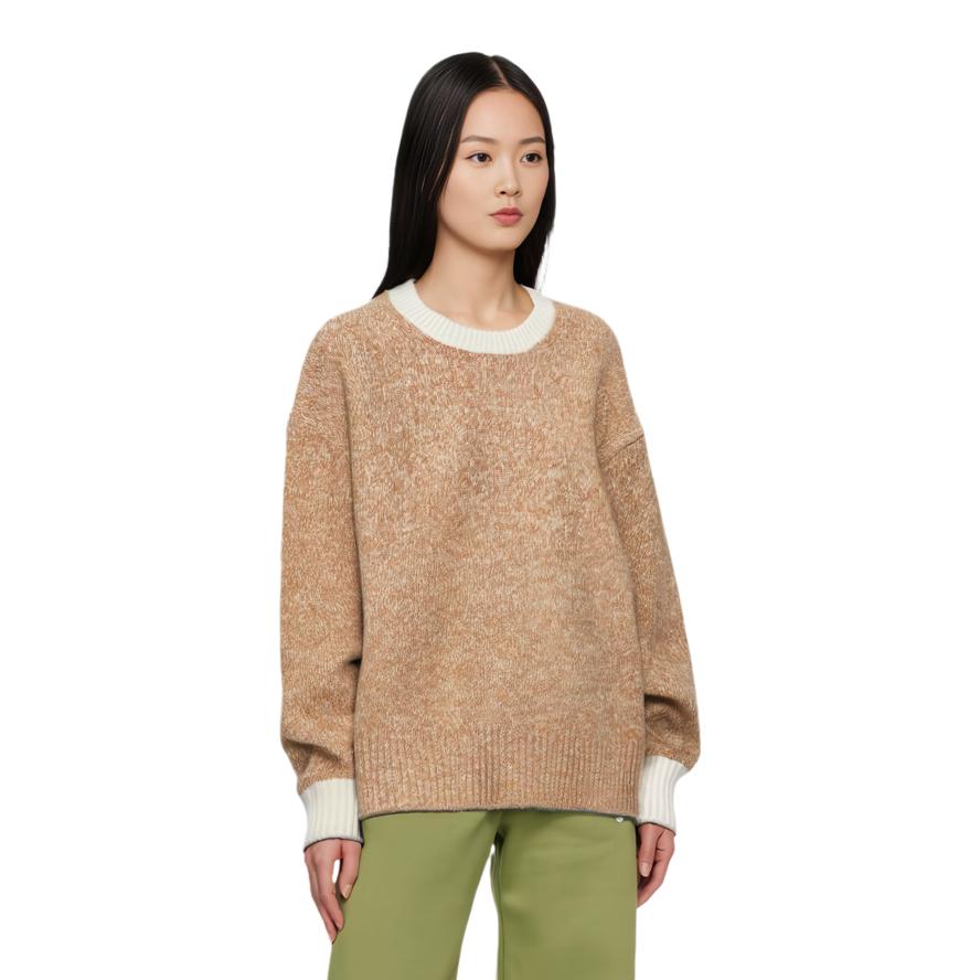 Uniqlo JW Anderson Collaboration FW23 Melange Souffle Yarn Mixed Color Round Neck Pullover Sweater Women Sweater Khaki 462719-31