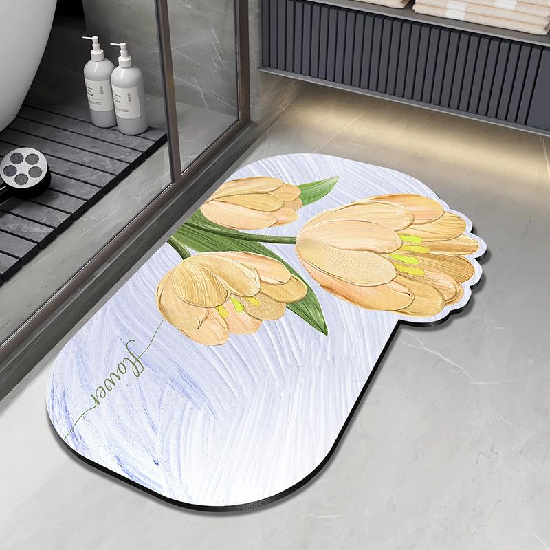 Fresh and Simple Special-shaped Flowers Diatom Mud Bathroom Toilet Toilet Door Water Absorption Dirt-resistant and Easy To Take Care of Floor Mat