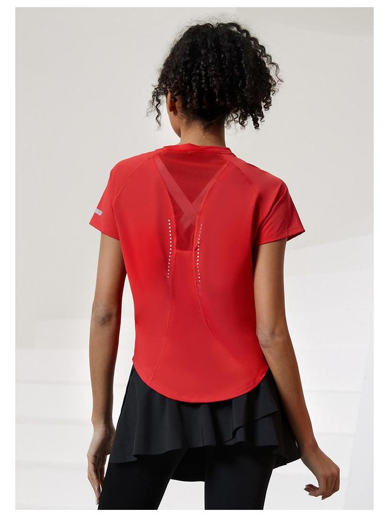 Damen Schnelltrocknendes Reflektierendes Mesh-Top - Atmungsaktives Rundhals Kurzarm für Laufen & Aerobic