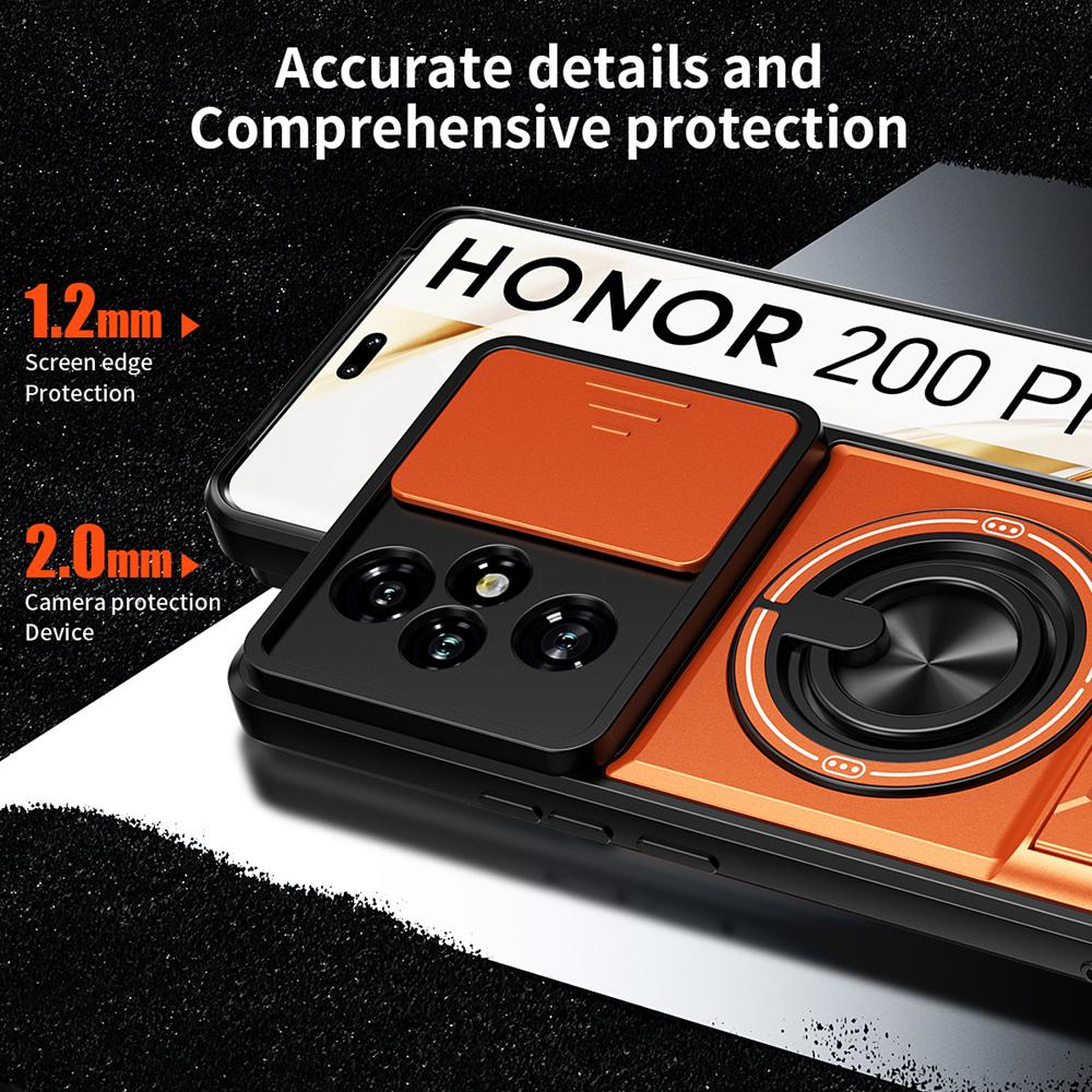 KEYSION Magnetic Phone Case for HONOR 200 Pro 5G Slide Camera Lens Protection Upright Kickstand 360° Ring Shockproof Back Cover