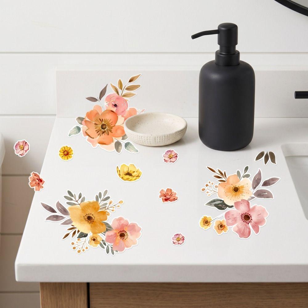 Floral Design Bathroom Stickers Self-Adhesive Washbasin Sticker Ceramic Tile Stickers Home