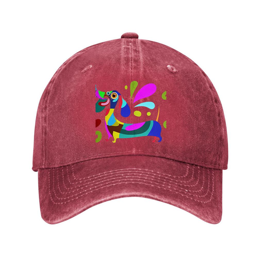 Colorful Abstract Dachshund Dog Print Cotton Baseball Cap Adjustable Curved Brim Dad Hat Casual