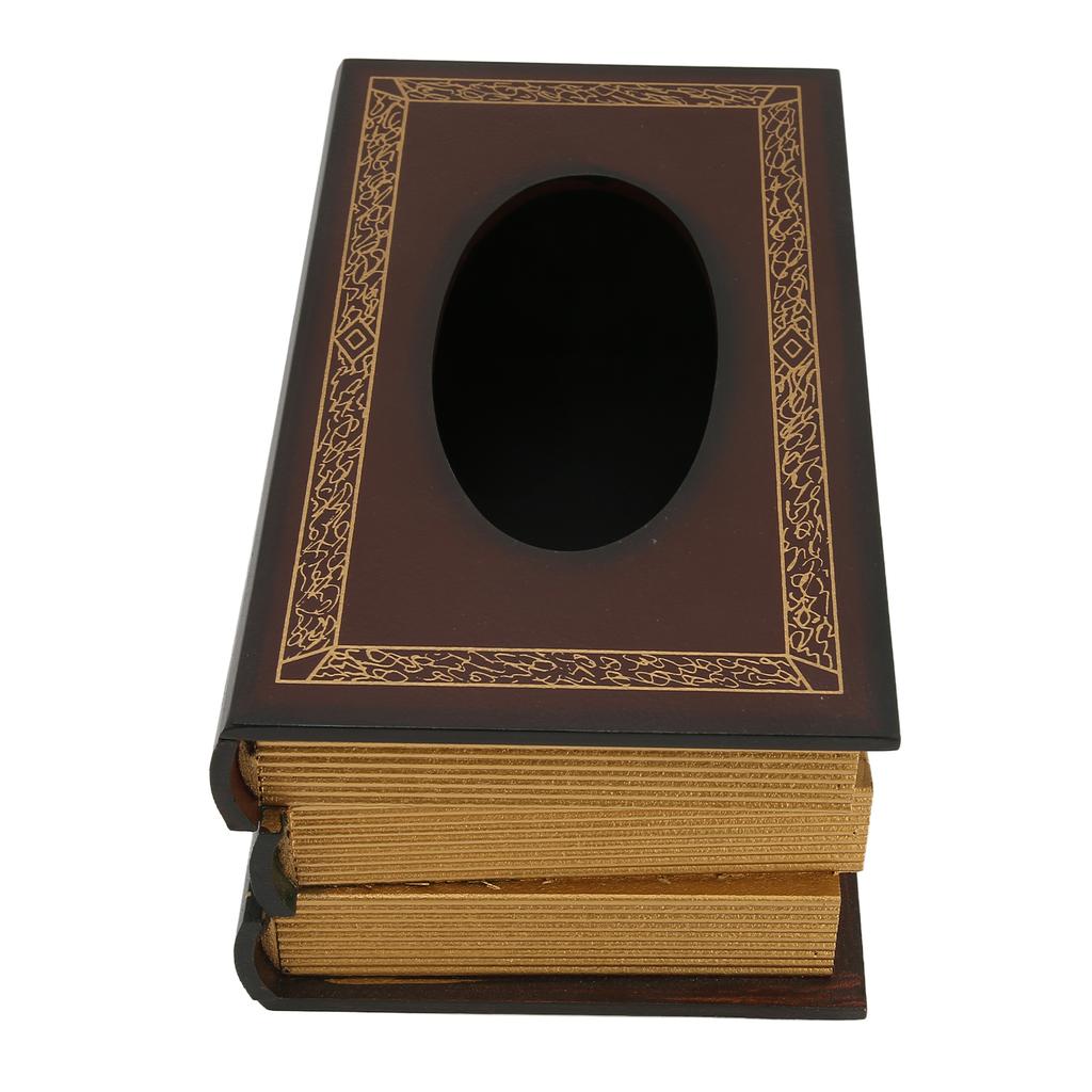 Book Shaped Wooden Tissue Box Decorative Vintage Napkin Storage Box for Massage Shop Red