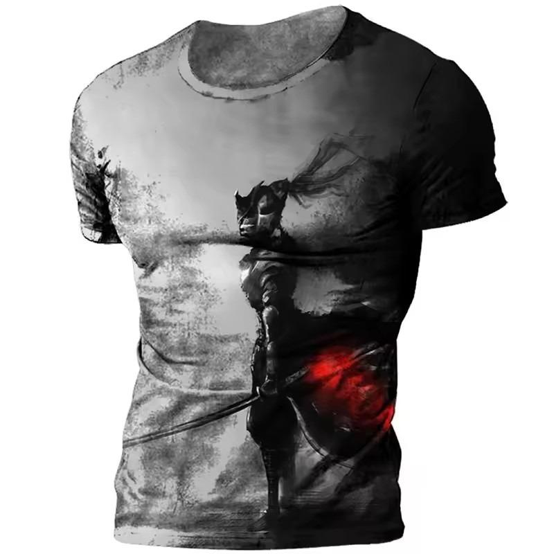 

Трендовые футболки с японской самурайской графикой, летняя мода, мужские футболки с коротким рукавом и 3D-принтом, повседневные свободные футболки в стиле Харадзюку S