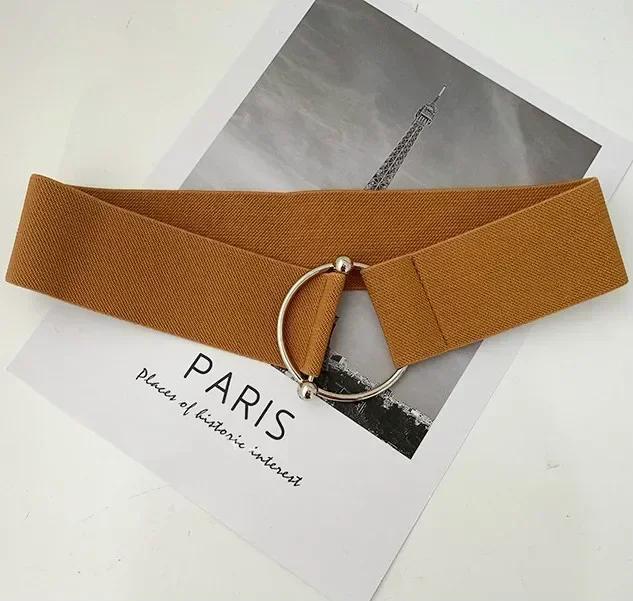 

Fashionable And Simple Solid Color Belt Women s Sweater Tank Top Sealed Elastic Wide Round Buckle Decorative Dress Accessories 63c m верблюд