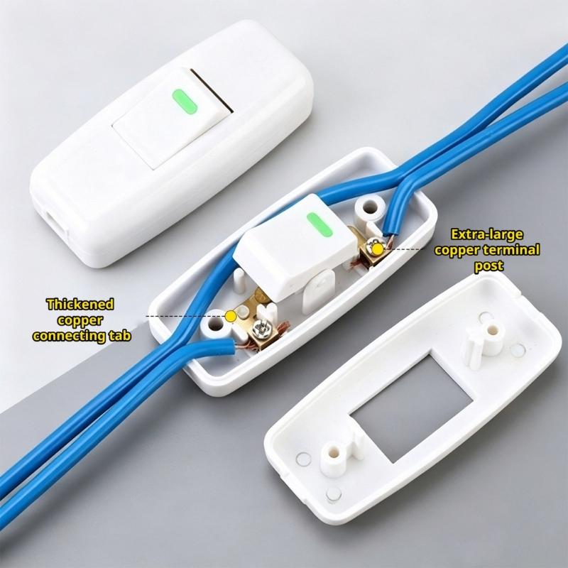 Home Appliance Inline Cord Switches 16A 250V Single On Off Line Unit, Plastic Insulated Housing for Daily Repair Projects