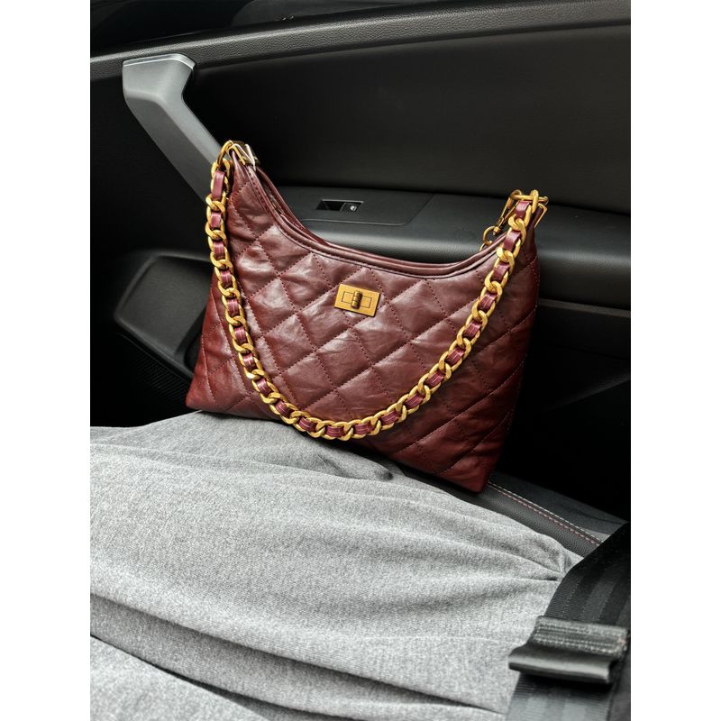 

Tag Price 598 ~! Company Order! Soft Leather Texture Hobo Rhombus Chain Bag New Women s Bag Shoulder Over-the-shoulder Bag Wine Red soft leather texture