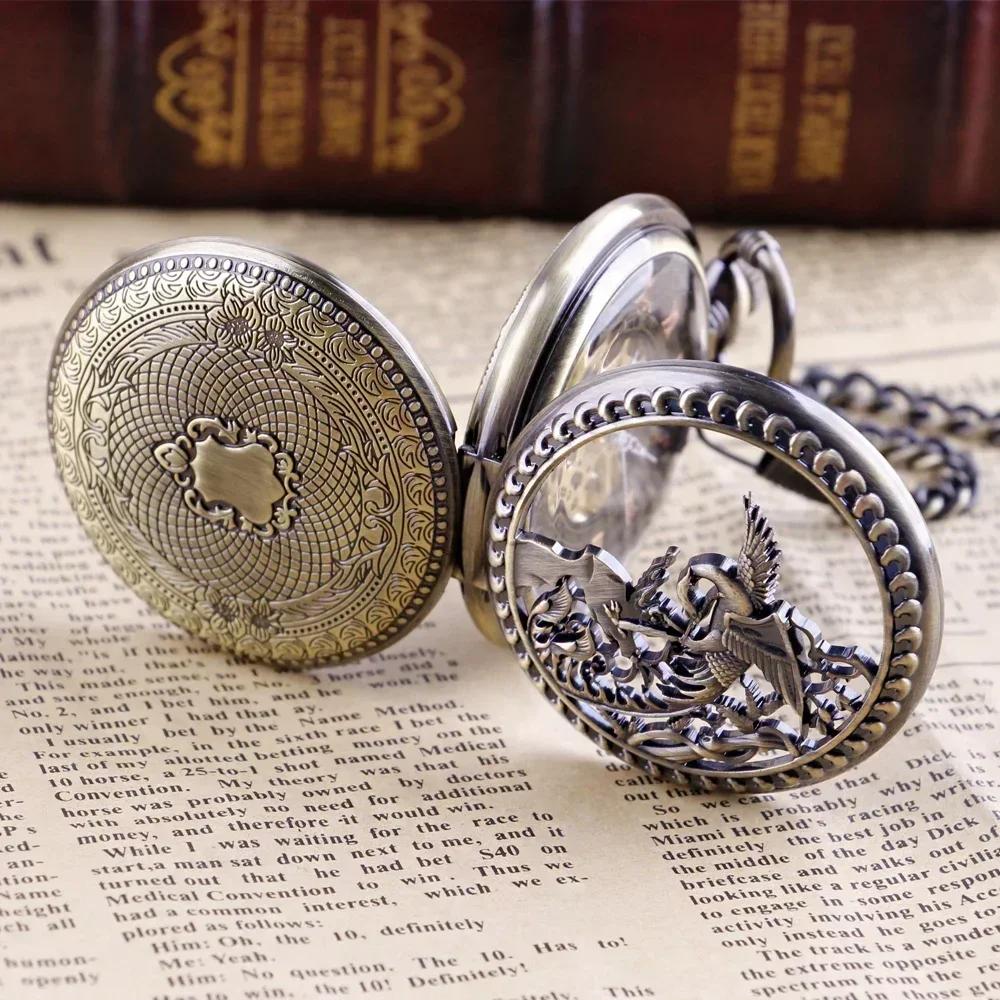 Exquisite Pegasus Mechanical Pocket Watch Bronze Hollow Flower Roman Case Self-Winding Luxury Pocket Watch Gifts for Men Women