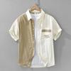 Men's Color Block Short Sleeve Shirt Casual Cotton Button Down Top with Embroidery