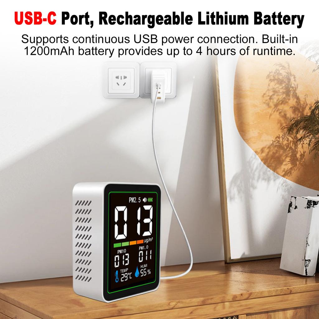 5-in-1 Air Quality Monitor, PM2.5 PM10 PM1.0 Detector with LCD Color Screen, Portable Temperature Humidity Meter for Home Office