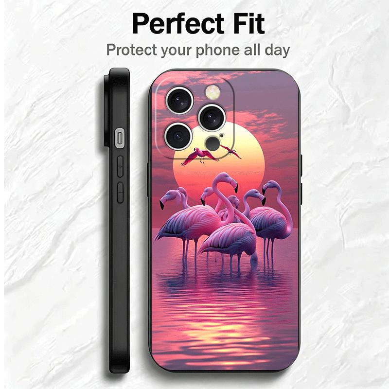 Pink Red Dreamy Flamingo Soft Phone Case for iPhone 16 16E 17 Air 15 Pro Max 14 Plus 13 Mini 11 12 7 Black Cover Back Shell