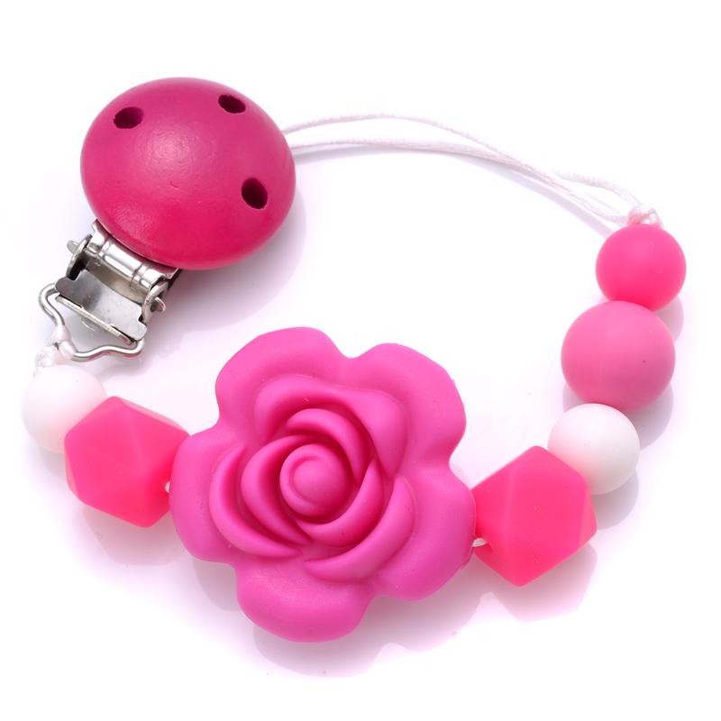 Baby Teether Pacifier Chain Silicone Wood Beads Pacifier Clips Infant Nipple Appease Soother Chain Clip Dummy Holder Nipple Clip