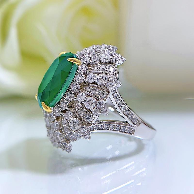 Lulu Tong Luxury S925 Silver Simulated Emerald-Cut Oval High Carbon Diamond Jewelry
