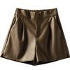 Black Hot Woman Short Pants Baggy Elastic Waist Shorts Fashion High Waist Leather Shorts  Summer