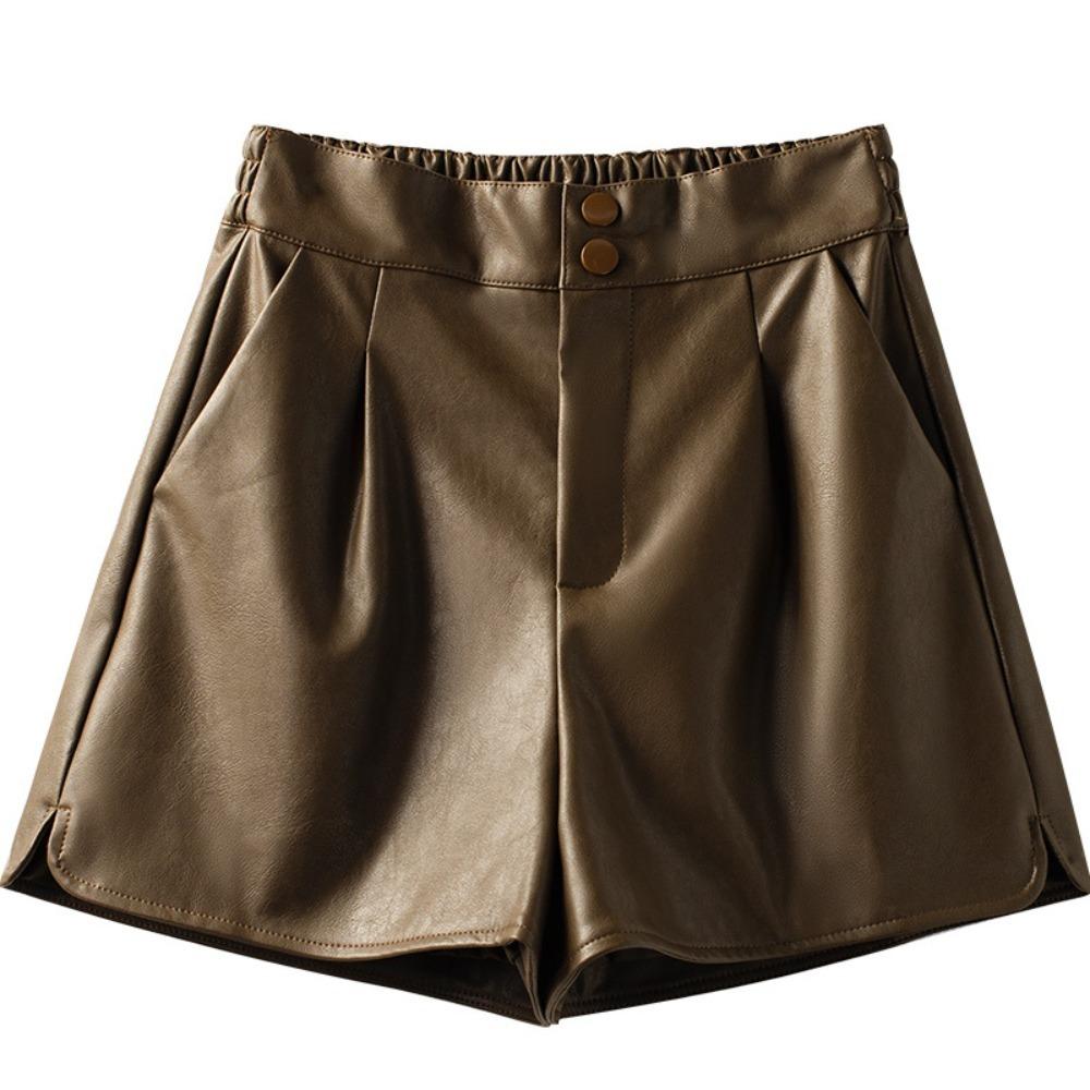 Black Hot Woman Short Pants Baggy Elastic Waist Shorts Fashion High Waist Leather Shorts  Summer