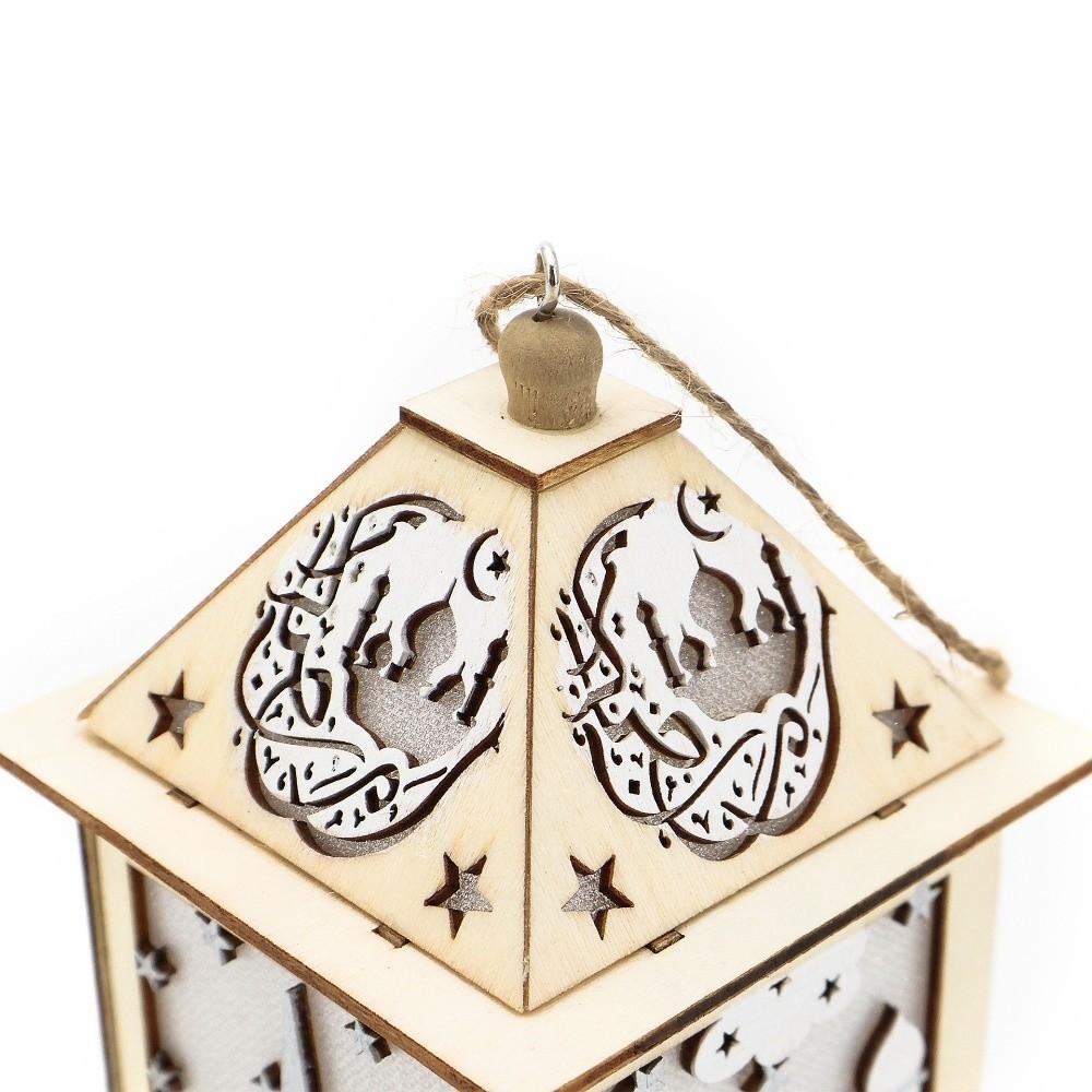 Wooden Ramadan LED Lantern Hollow Moon LED Lamp Portable Moroccan Wind Lantern  Ramadan Celebration