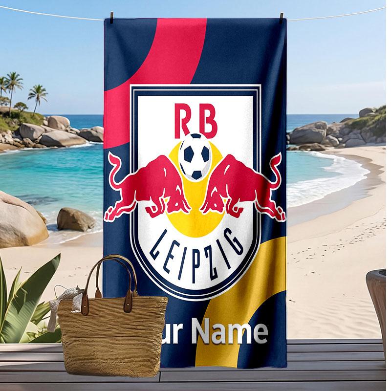 RB Leipzig FC Personalisiertes Bedrucktes Strandtuch Fußballlogo Unterstützung Benutzerdefinierter Name Text Absorbierendes Handtuch Für Sport Reisen Besonderes Geschenk