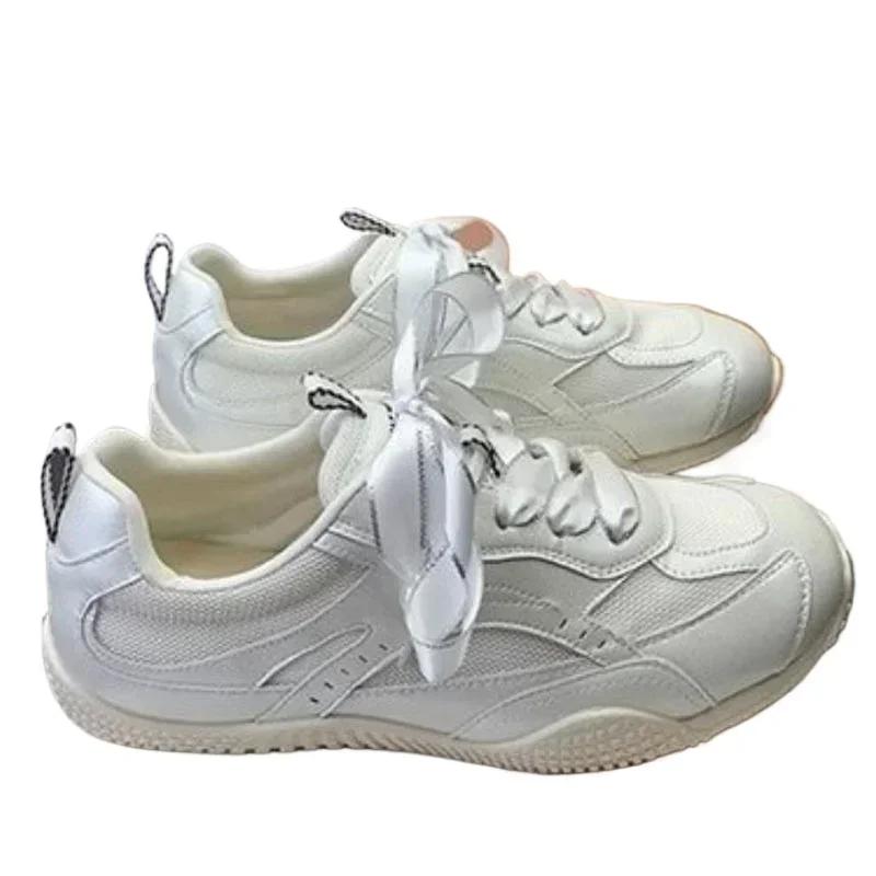 Fashion Silver Air Mesh Satin Shoelaces Lace Up Sneakers 2025 New Fashion Women Casual Shoes Round Toe Platform Training Shoes
