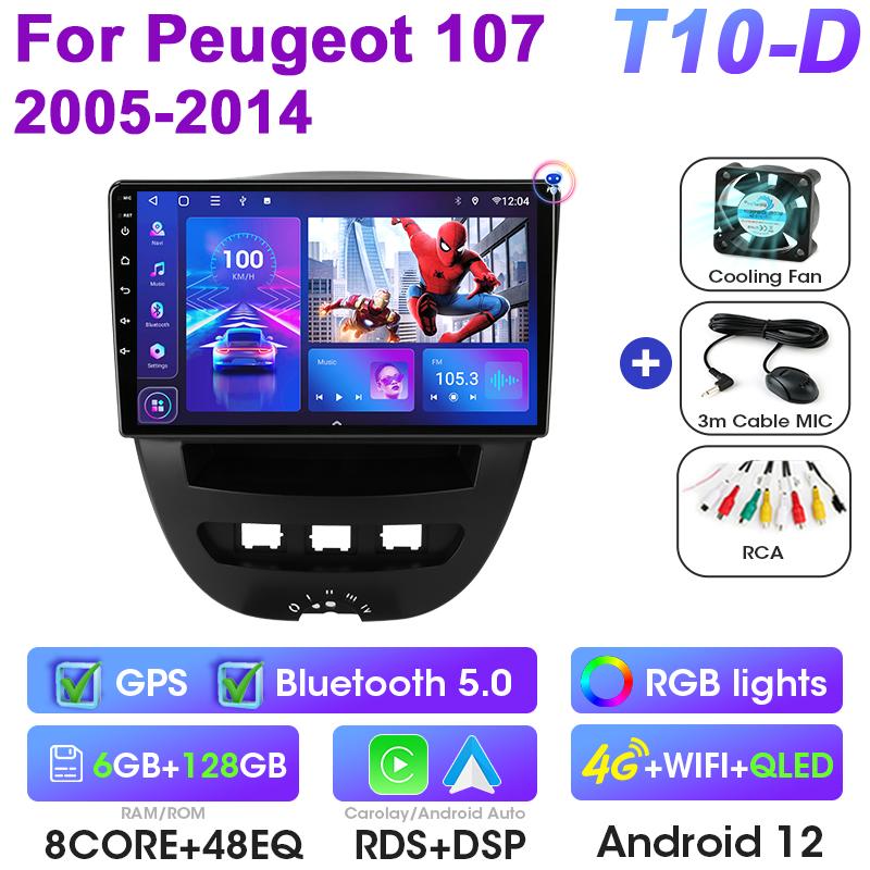 For Peugeot 107 Toyota Aygo Citroen C1 2005 - 2014 2 Din Android 12 Car Stereo Radio Multimedia Video Player GPS 4G Carplay Auto