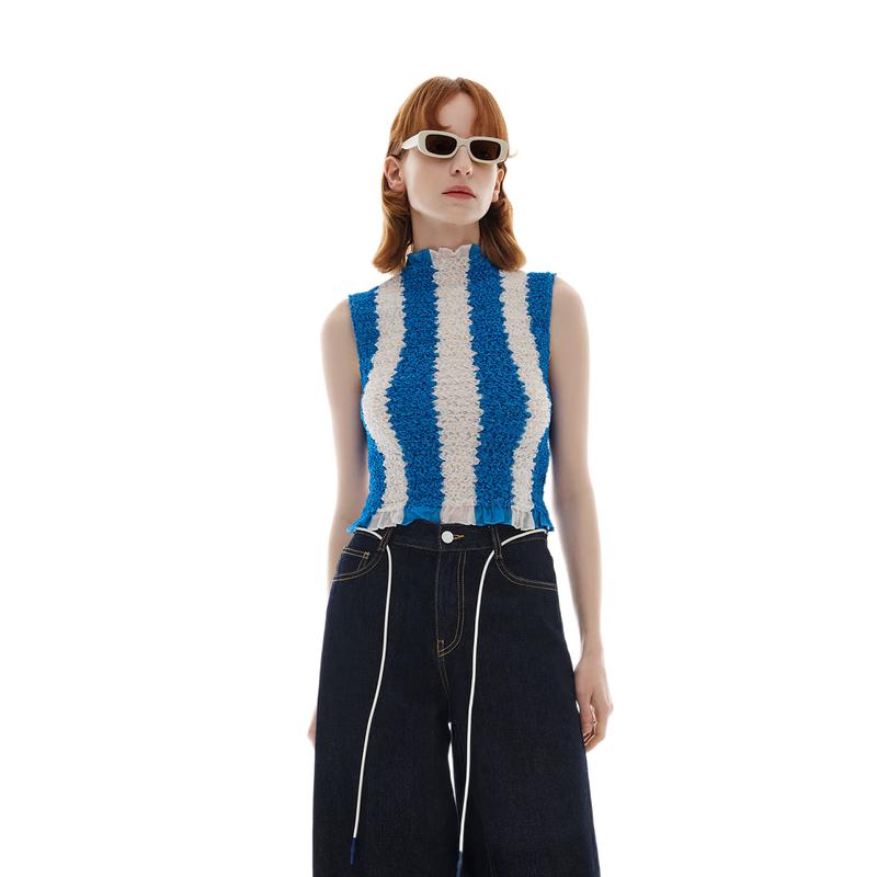 MO&Co. SUNNEI Collaboration Striped Mock Neck Top M 165