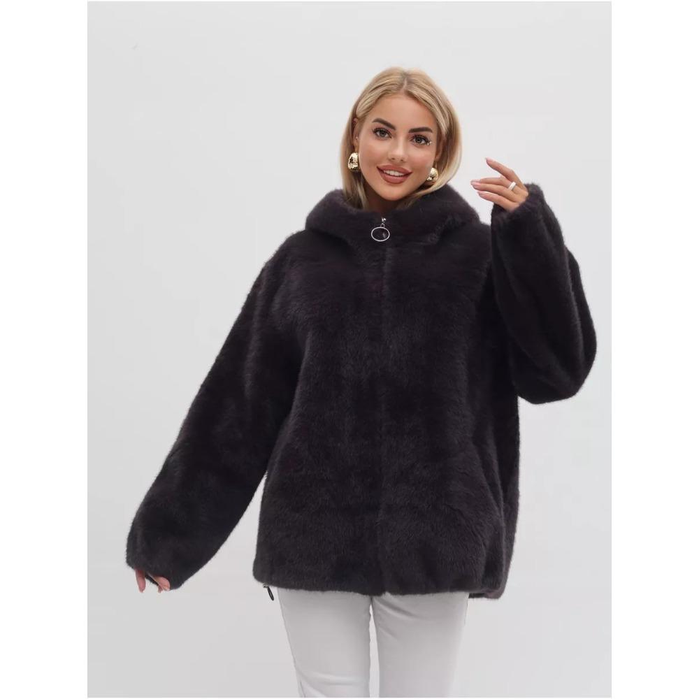 Women's Hooded Long Sleeve Zip Up Faux Fur Oversized Streetwear Winter Coat Jacket