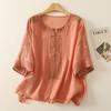 Mother's Summer T-shirt Tencel Linen Loose Casual Women's Blouse Solid Color Short-sleeved Bottoming Shirt