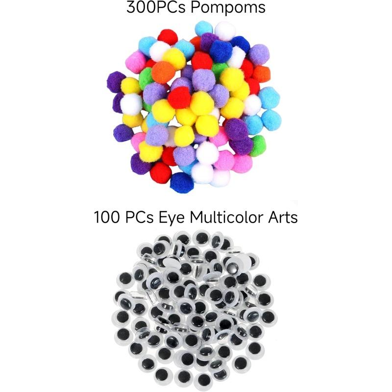 1 Zoll Gemischte Pompons mit Augen Mehrfarbig Bastel Pom Pom Bälle für Kinder