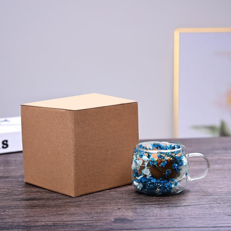 Double Walled Glass Drinking Cup With Handle And Petal Shaped Water Cup One Size синий