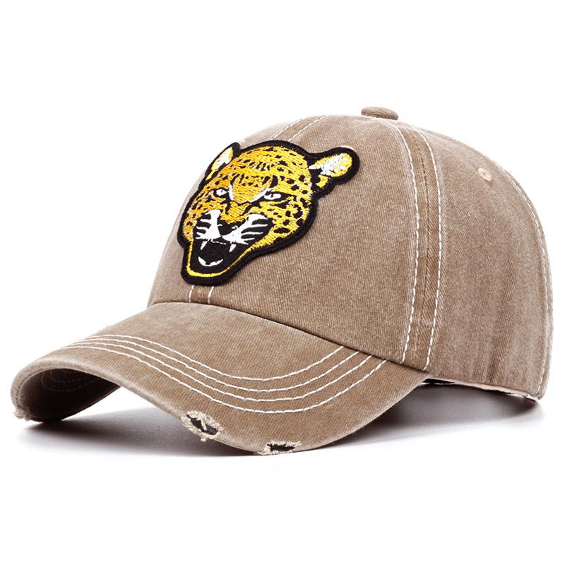 Leopard Head Graphic Baseball Cap Unisex Washed Polyester Vintage Outdoor Sports Adjustable Hat