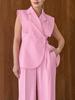 Pink Blazer Pants Two-Piece Set for Women Summer Business Formal Wear Outfit