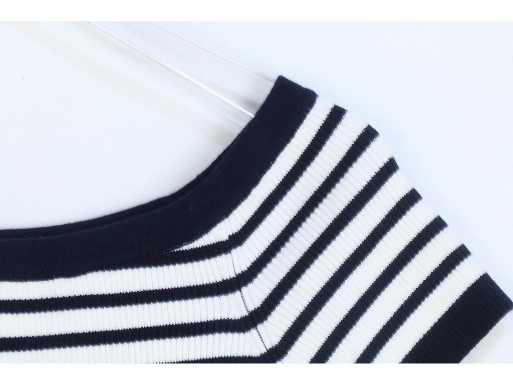 M Family Women's Striped Backless One-Shoulder Knit Top - Sexy Ice Silk Summer T-Shirt
