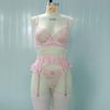 Lace Floral Embroidered Mesh Sheer Garter Belt Stockings Set With Bow Women Sexy Lingerie