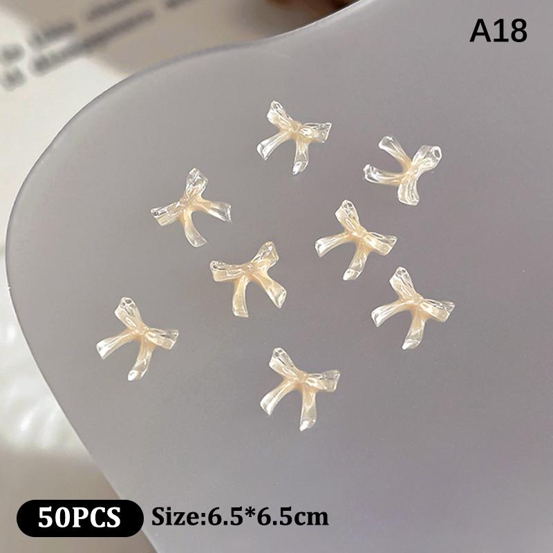 50Pcs Ice Transparent Color Bowknots Resin Nail Art Decorations 3D Mini Cute Bows Nail Charms For Diy Nails Accessories