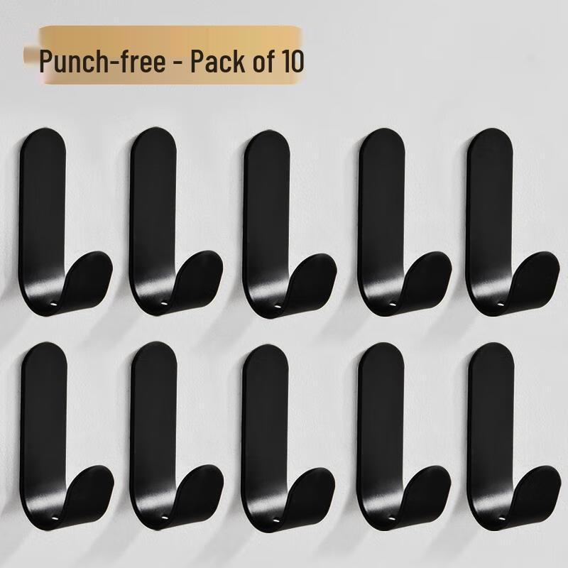 JINGRUIXIANG Black Stainless Steel No-Drill Adhesive Hooks (10-Pack)