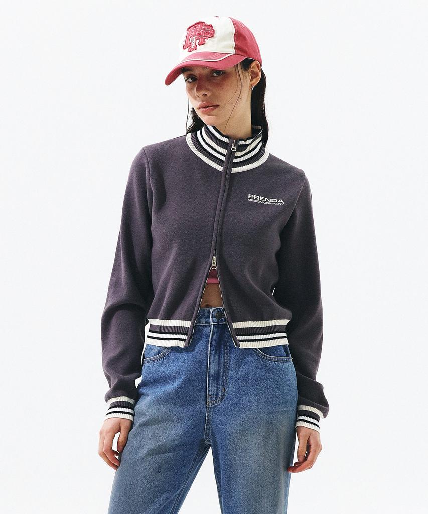 PRENDA Prda Coloring Full Zip-Up Knit Cream Charcoal