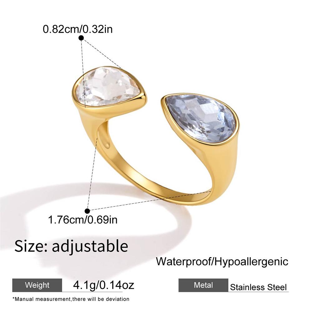 Stainless Steel Geometric Shape CZ Zircon Open Ring for Women 18K Gold Plated Stackable Fashion Finger Jewelry Anti Allergic