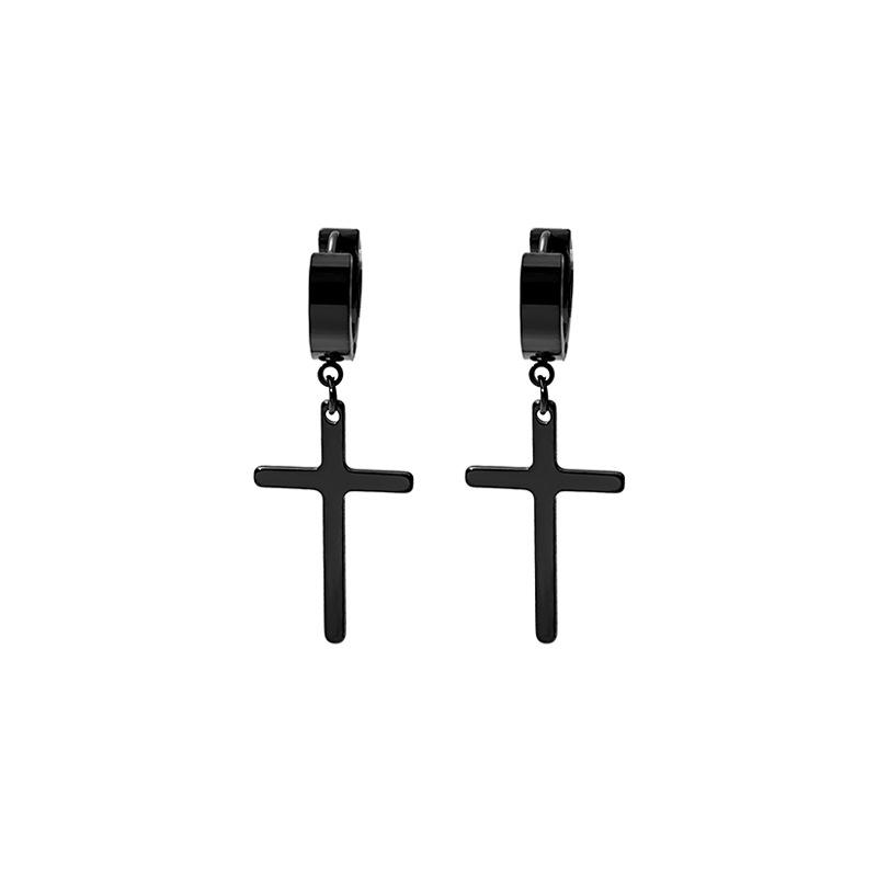 Korean Stainless Steel Cross Clip-On Earrings - Unisex, No Piercing Needed