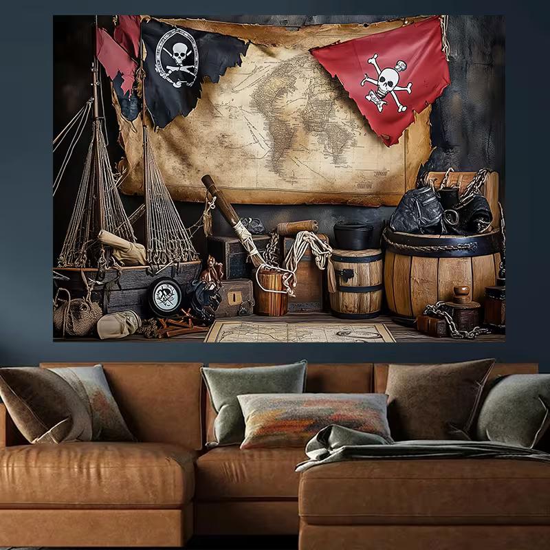 Pirate Treasure Map Tapestry - Vintage Nautical Home Decor & Party Background