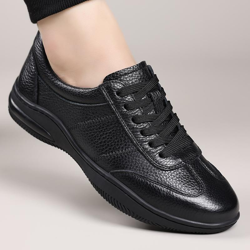 2026 Genuine Leather Men's Casual Shoes Men's Sneakers Soft Upper Breathable Lace Up Round Toe Comfortable Walking Footwear