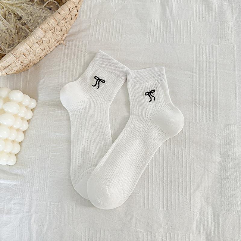 Women's Summer Thin Mesh Breathable Bow Ballet Style Boneless Cotton Socks