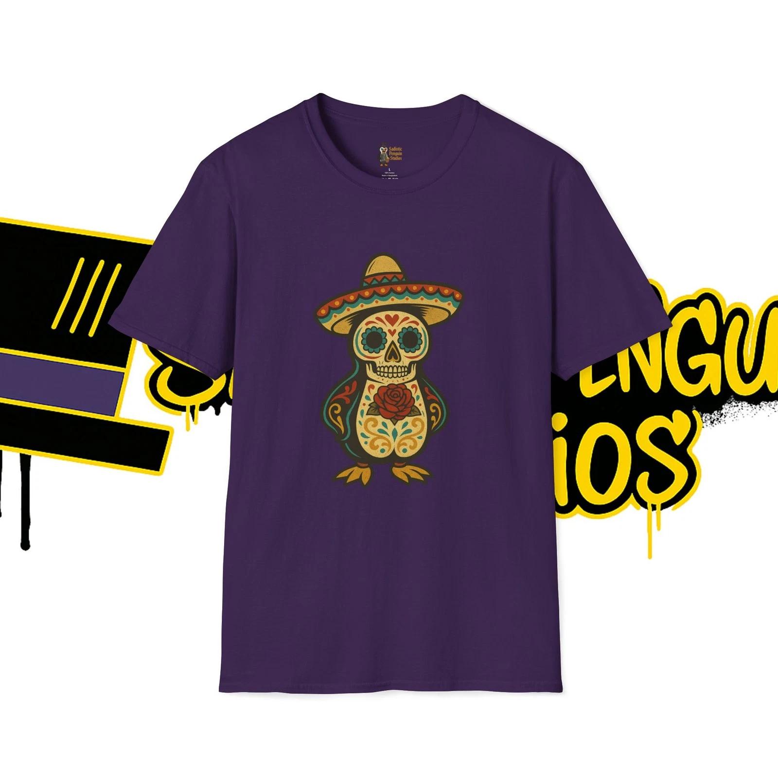 Sugar Skull Penguin Tee Día de los Muertos Tee, Cute Halloween Shirt 3XL